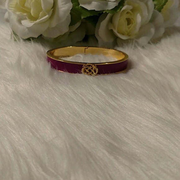 Stella and Dot Lindsay Enamel Goldtone Cuff Bangle Bracelet In Magenta OS - Picture 2 of 4